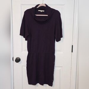 Evan-Picone Plum Cowl Neck Sweater Dress Cozy Knit Workwear Medium